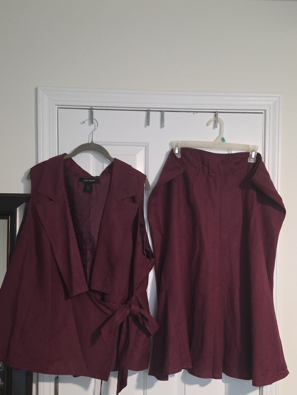 Ashley Stewart Burgundy Two-Piece Set - Wrap Vest & Skirt